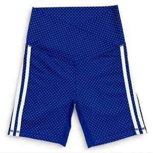 NWOT Wilo blue polka dot V-waist high-rise biker shorts with white stripes